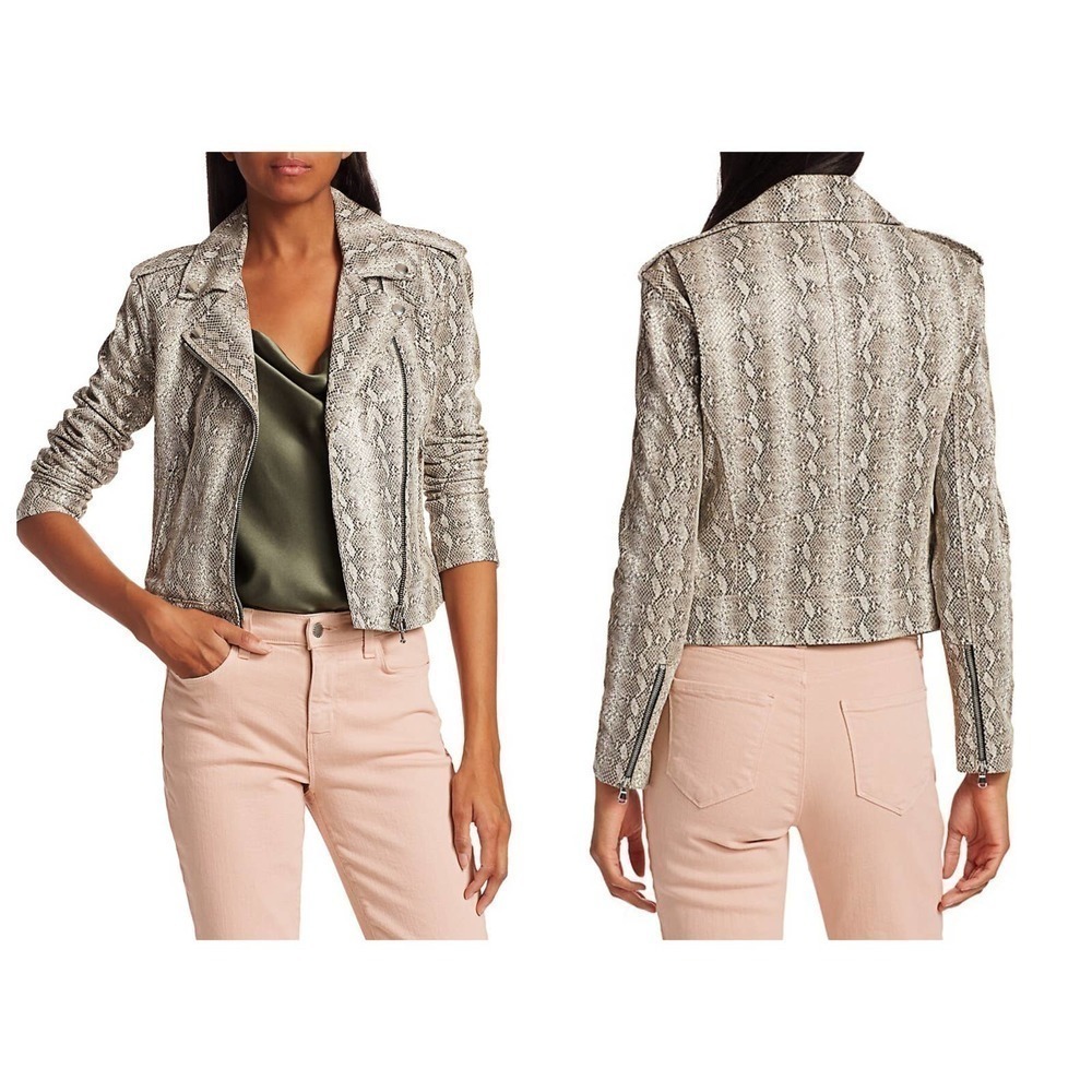 L'agence Snake Embossed Leather Moto Jacket (S)